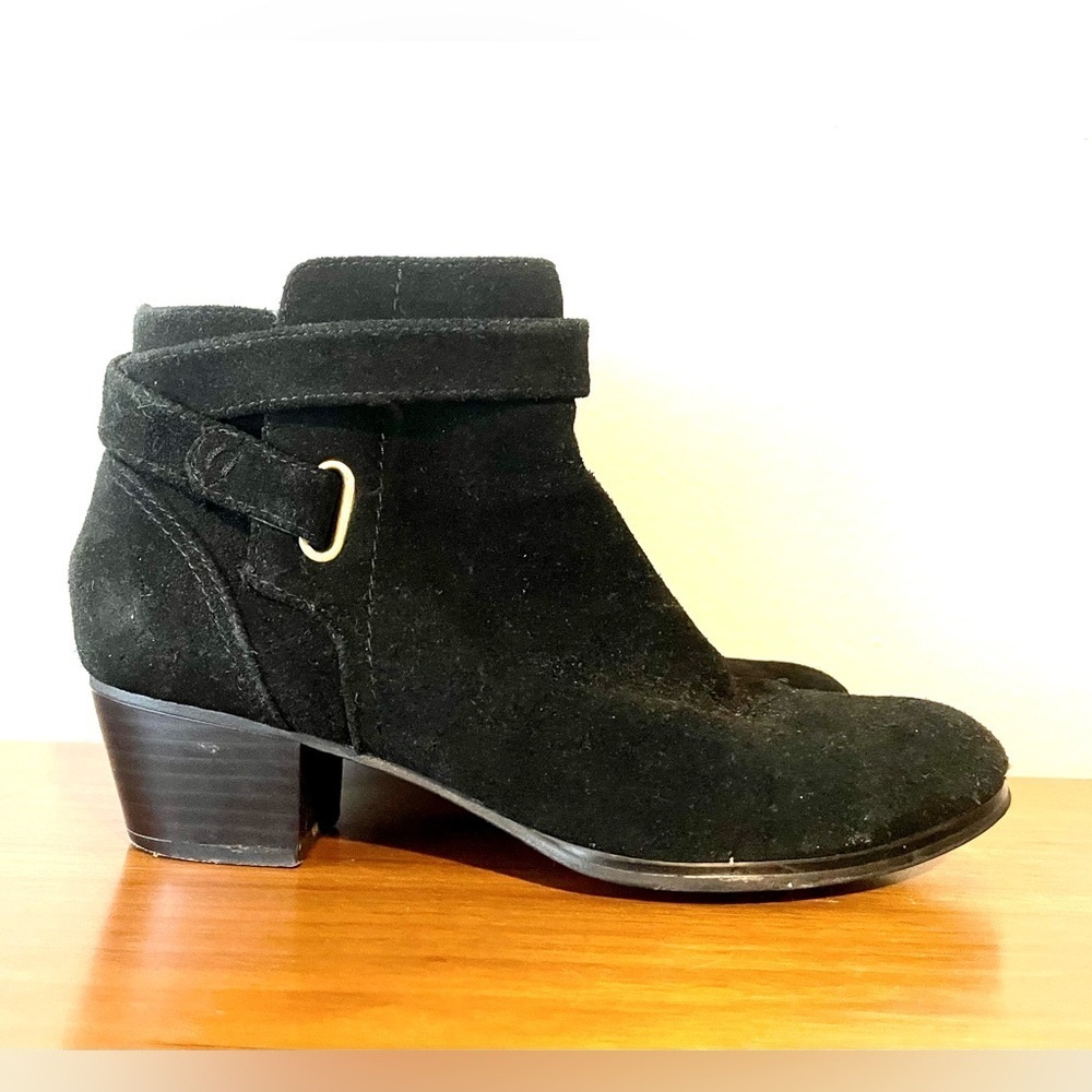 GIANI BERNINI Black Oleesia Round Toe Block Heel Zip-Up Leather Booties Size 5.5